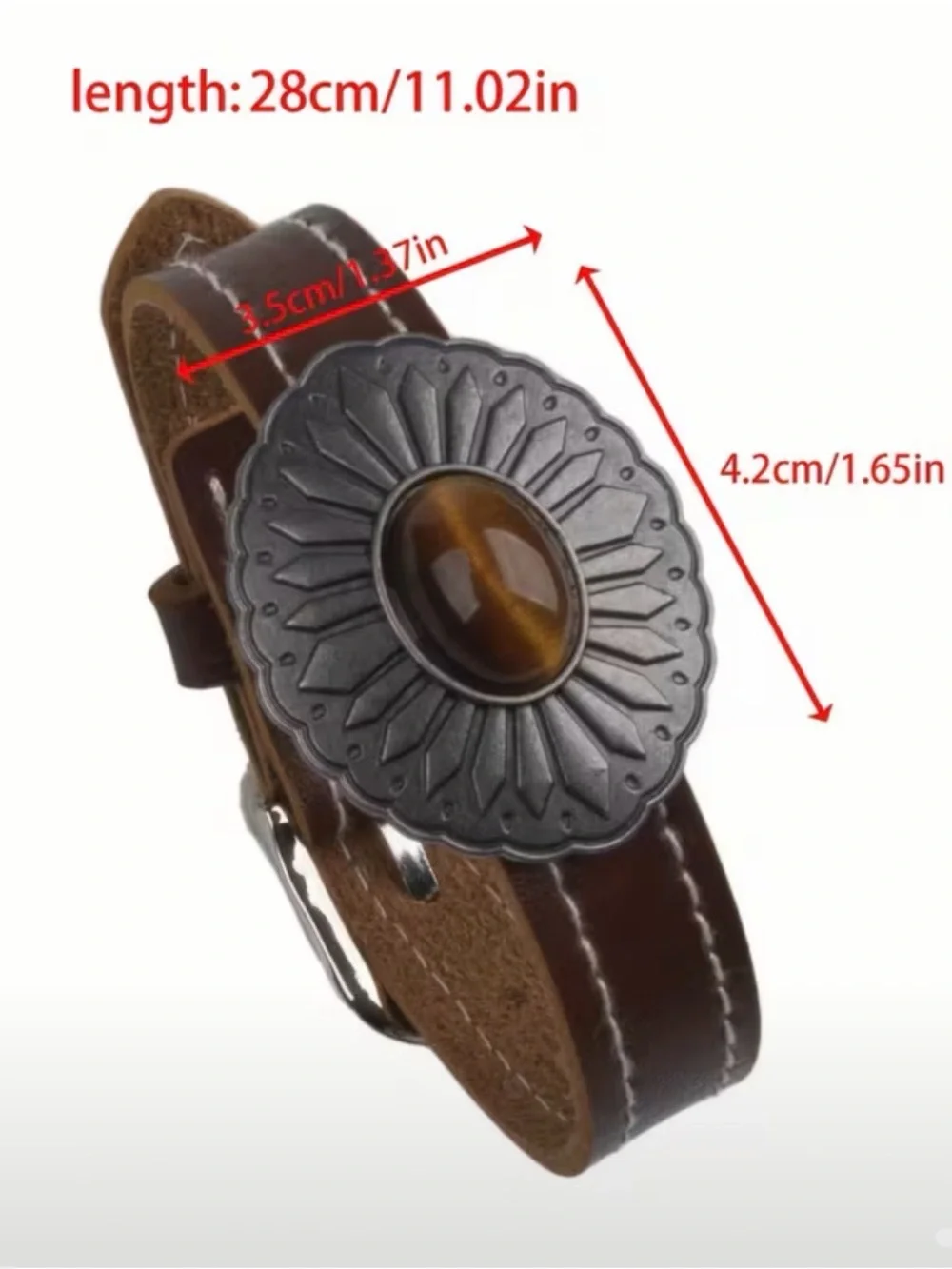 Western Bracelet Black Leather Bracelet with Ornate Oval Medallion